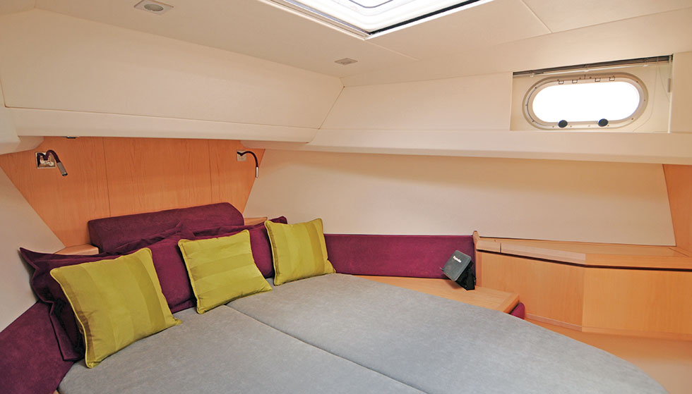 A superbly comfortable owner's berth, in a light and well ventilated cabin